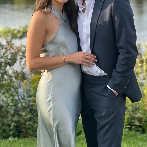 Dessy Draped Twist Halter Tie-Back Trumpet Gown- WILLOW GREEN. Bridesmaid dress - Picture 4 of 4